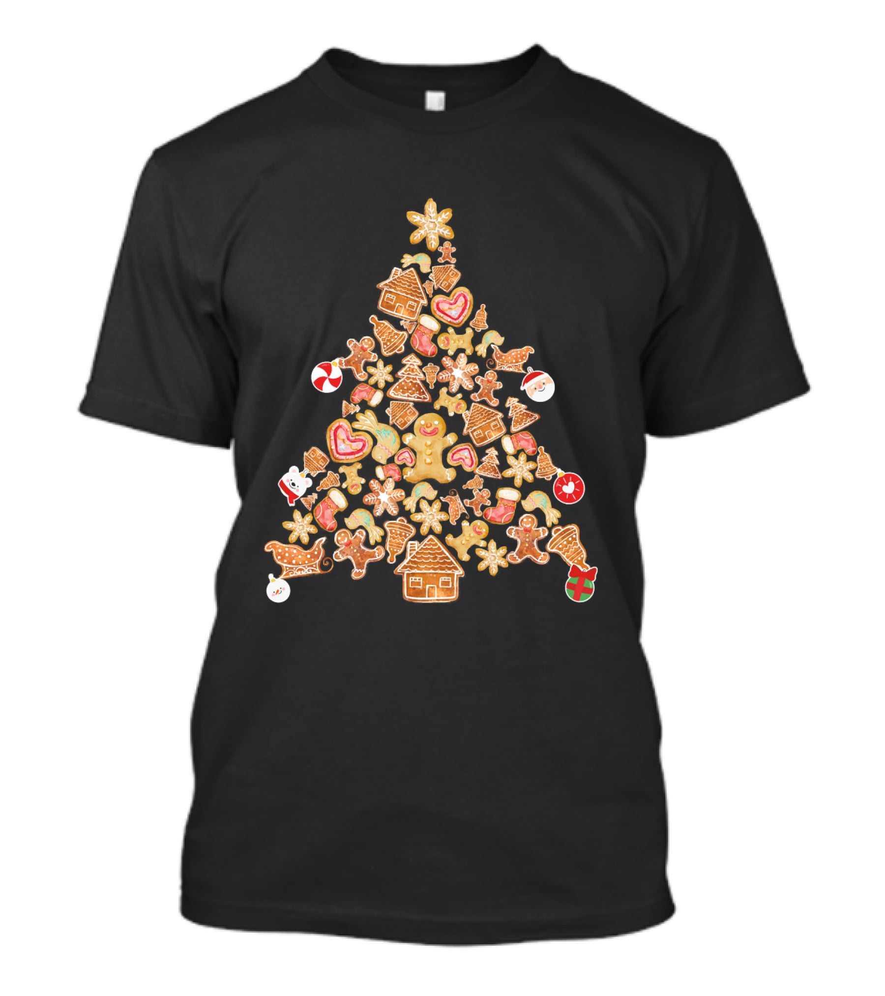 Gingerbread Man Christmas Tree Cookies With Candy Canes And Snowflakes T-Shirt