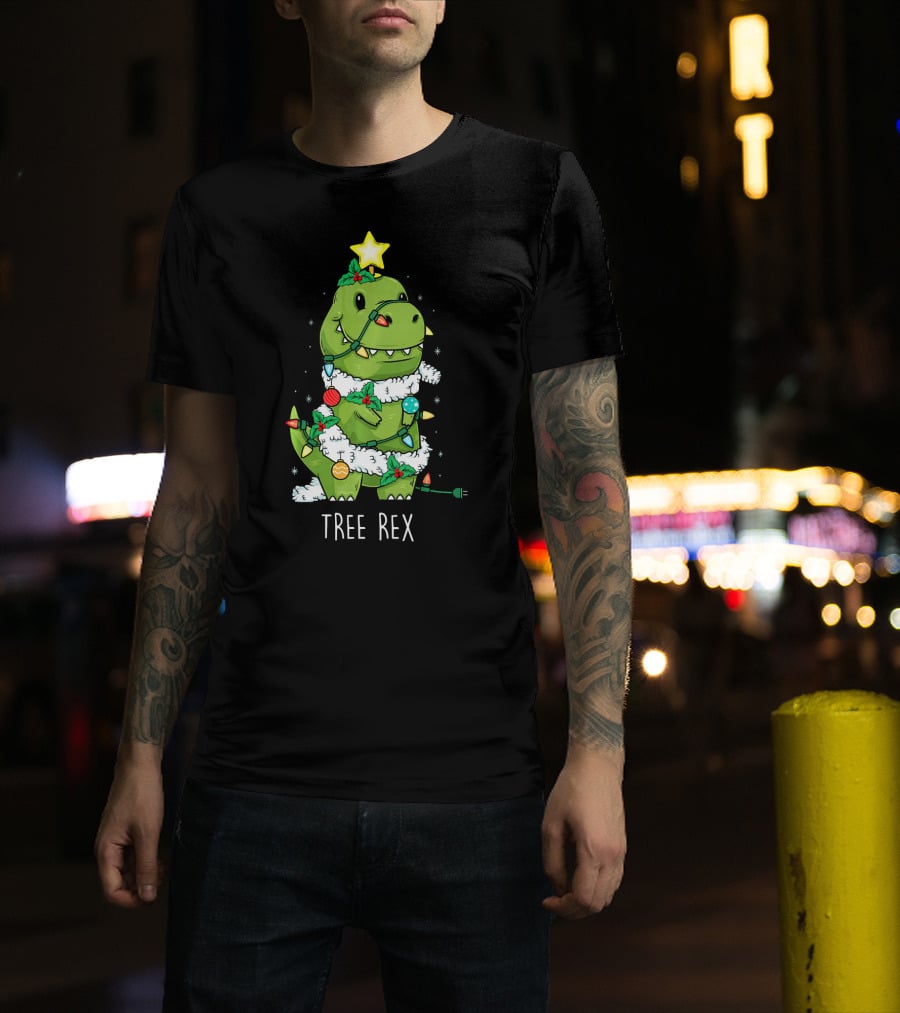 Tree Rex Christmas Lights Dinosaur Star Ornaments T-Shirt