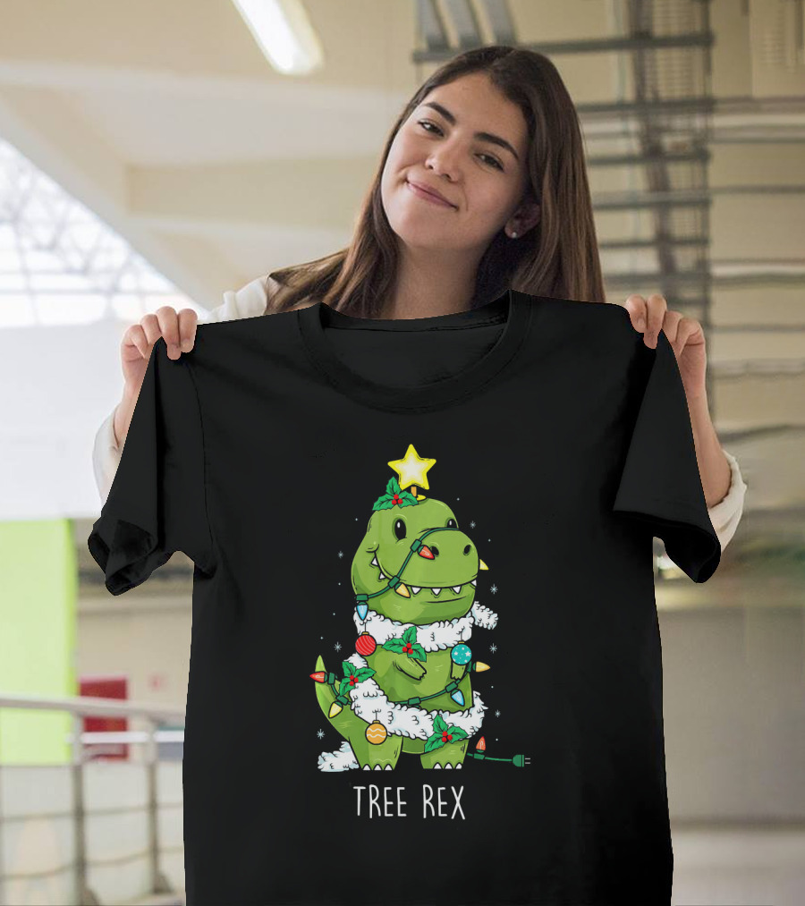 Tree Rex Christmas Lights Dinosaur Star Ornaments T-Shirt