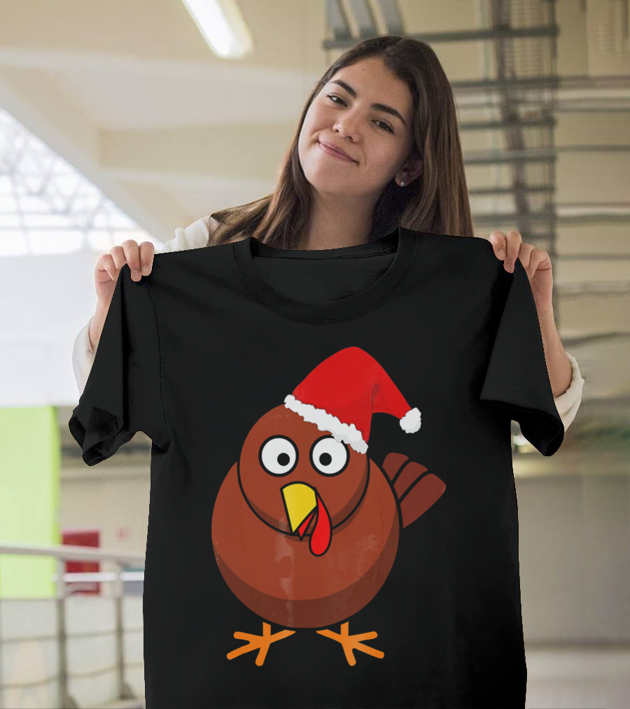 Funny Turkey Wearing A Santa Hat T-Shirt
