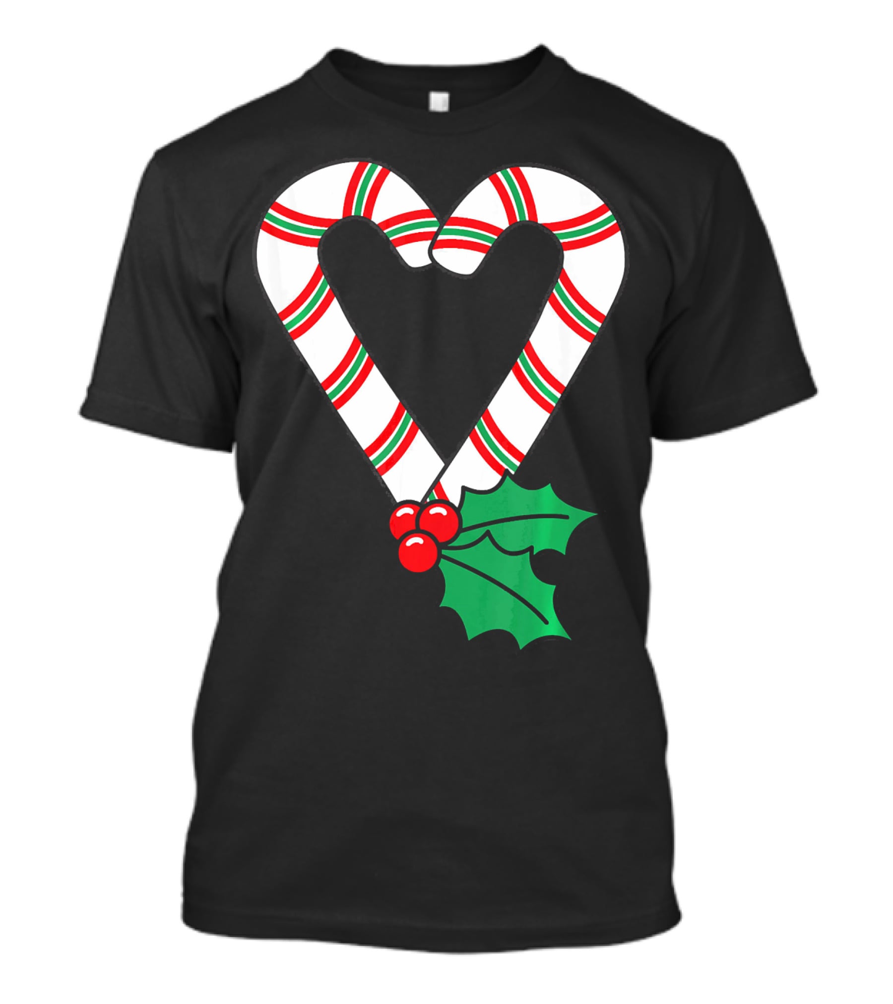 Christmas Candy Cane Heart Holly Berry T-Shirt