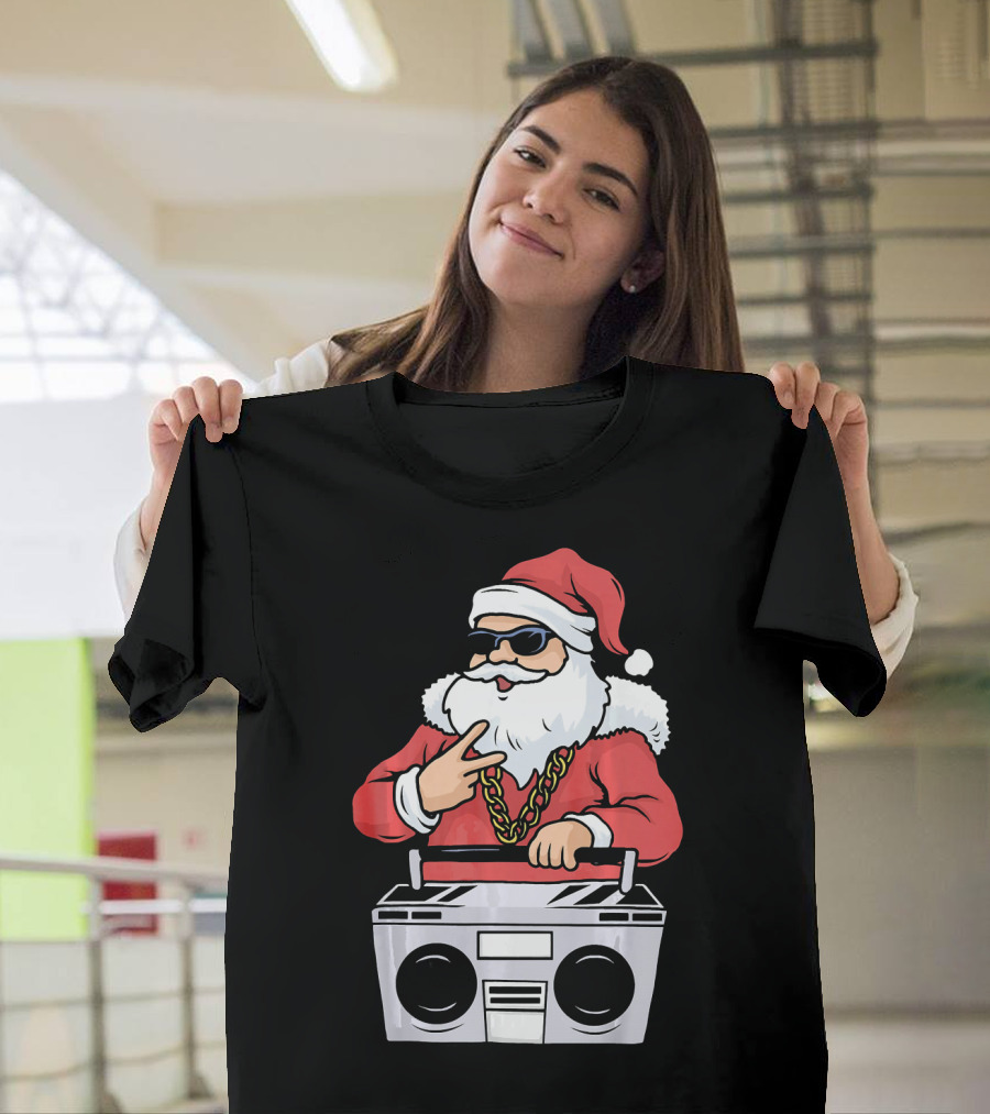 Santa Claus Rapper Style With Boombox And Bling T-Shirt