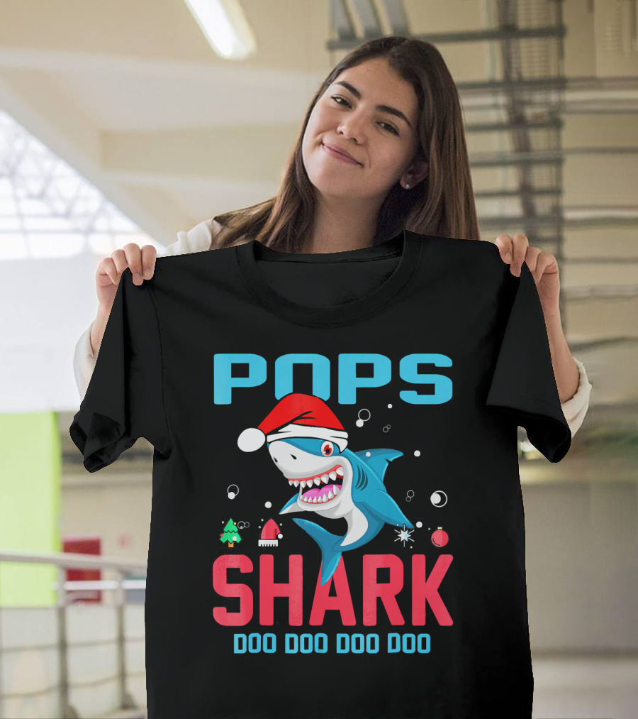 Pops Shark Doo Doo Doo Doo Santa Hat Christmas T-Shirt