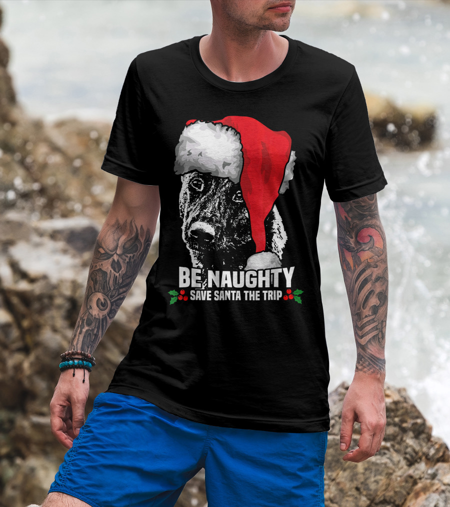 Be Naughty Save Santa The Trip Dutch Shepherd Christmas Santa Hat T-Shirt