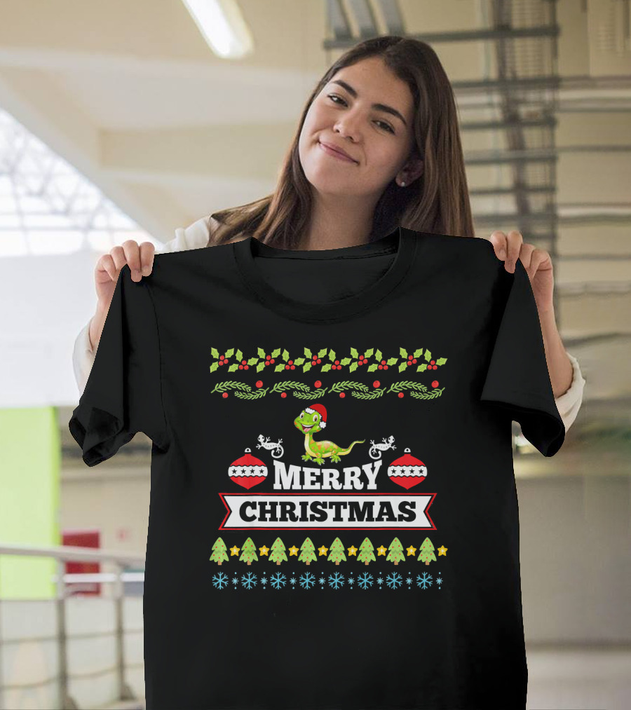Merry Christmas Bearded Dragon Santa Hat Holiday Ornaments T-Shirt