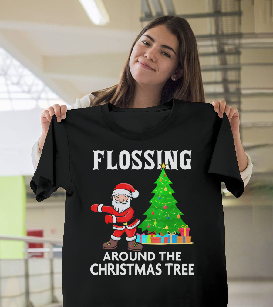 Flossing Santa Dancing Around the Christmas Tree with Presents T-Shirt