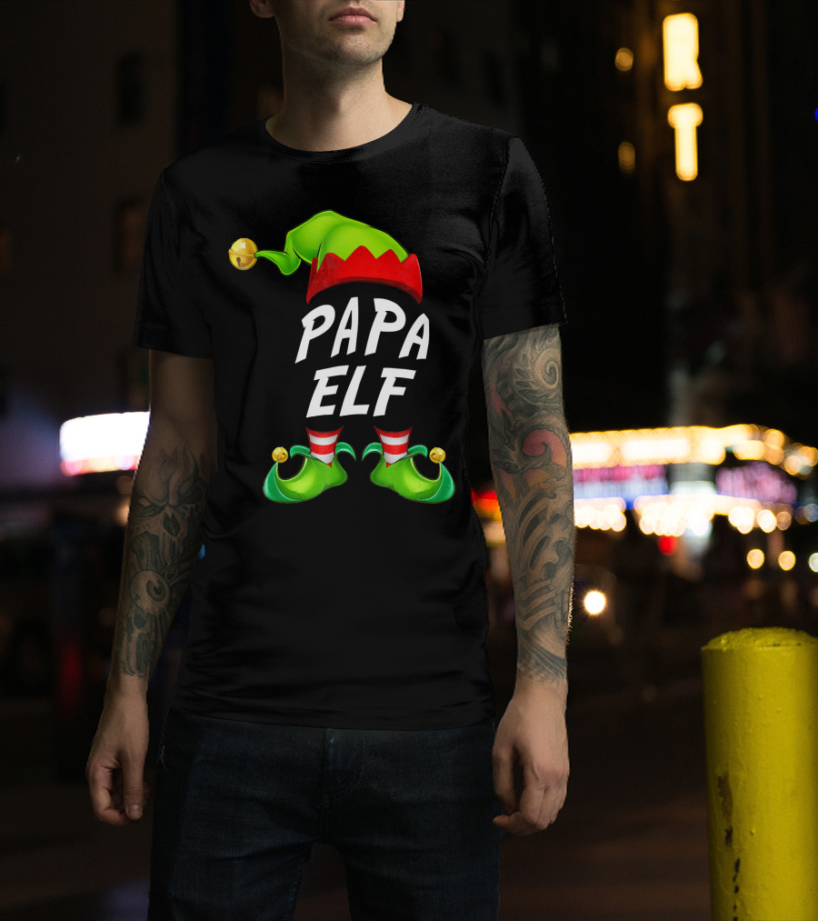 Christmas Papa Elf Green Hat And Shoes Funny Holiday Edition T-Shirt