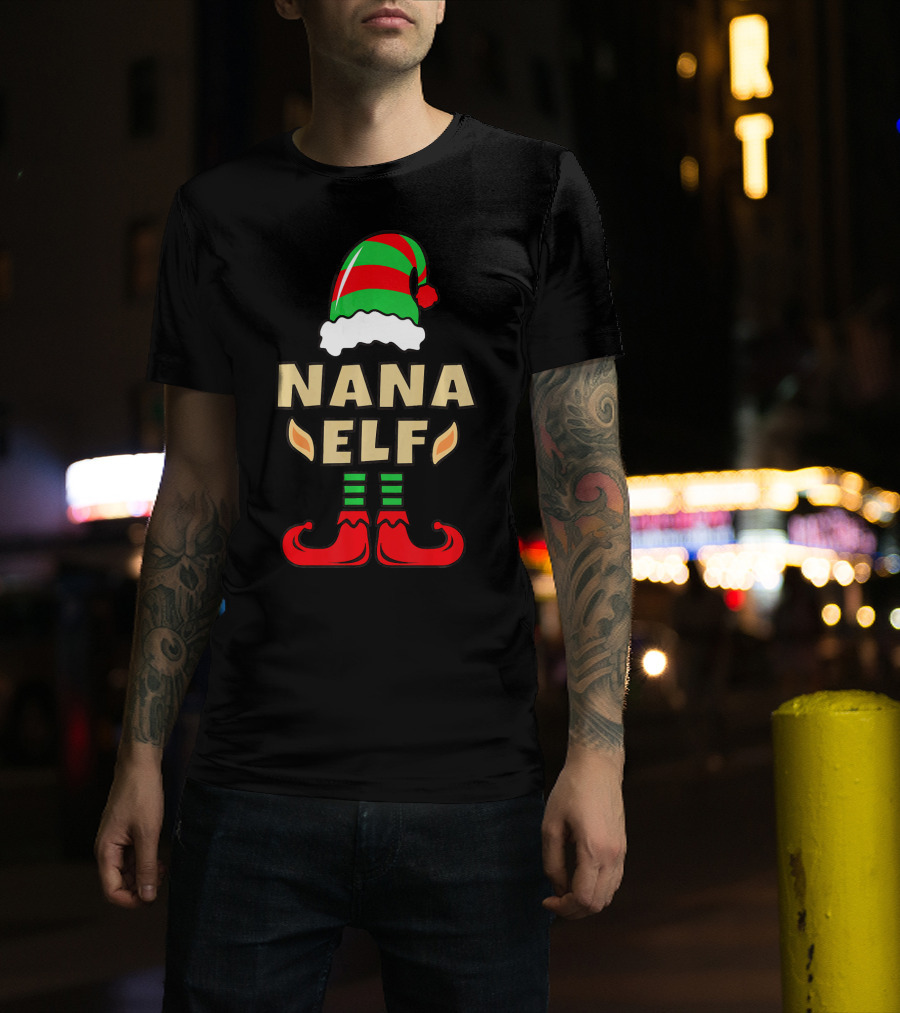 Nana Elf Christmas Hat Striped Shoes T-Shirt