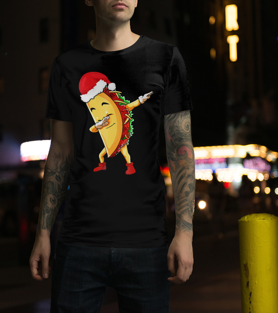 Dabbing Taco Santa Christmas Pajama Holiday Dance T-Shirt