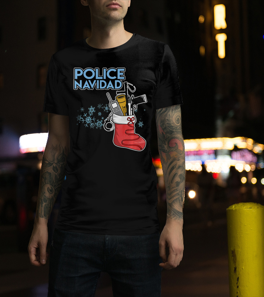 Police Navidad Christmas Stocking With Law Enforcement Gear T-Shirt