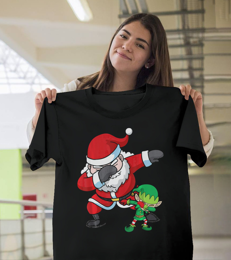 Christmas Boys Dabbing Santa Claus And Elf Dab Dan T-Shirt