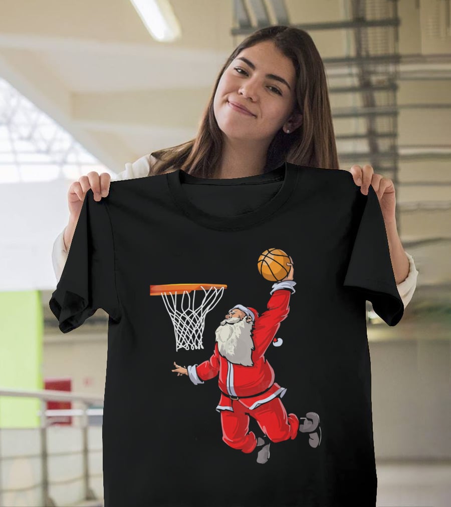 Santa Dunking Basketball Weihnachten Santa Hat T-Shirt