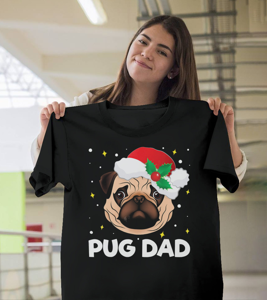Pug Dad Daddy Christmas Santa Hat Pug T-Shirt