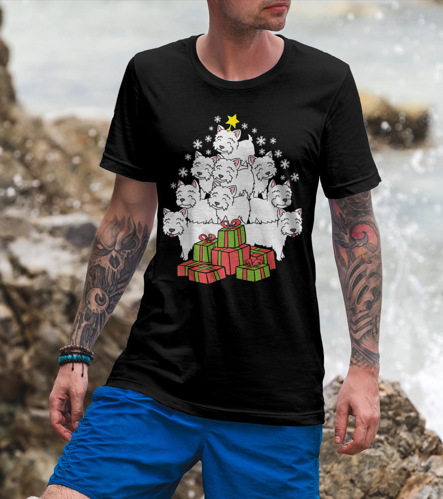 Westie Christmas Tree With Presents And Snowflakes T-Shirt