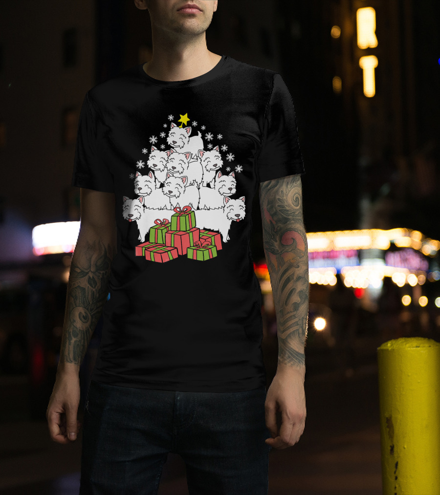Westie Christmas Tree With Presents And Snowflakes T-Shirt