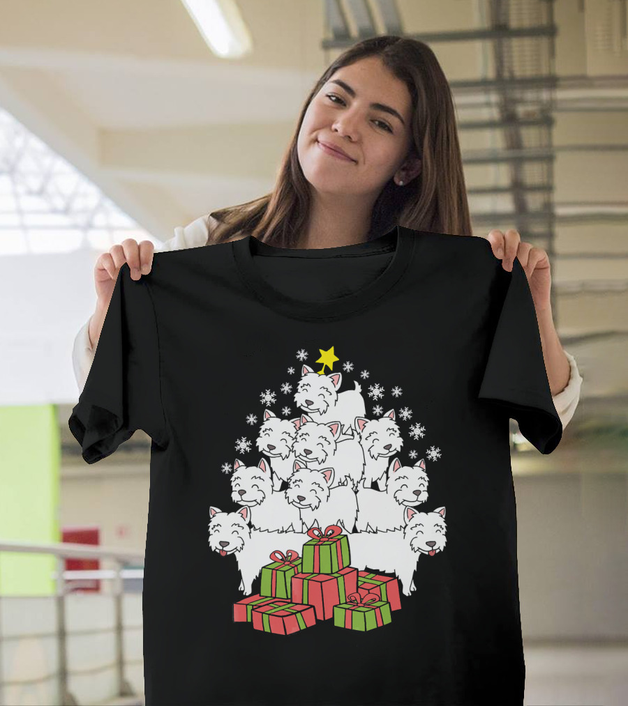 Westie Christmas Tree With Presents and Snowflakes T-Shirt