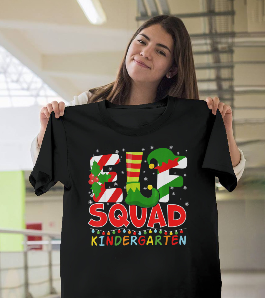 ELF Squad Funny Christmas Kindergarten Holiday Lights T-Shirt