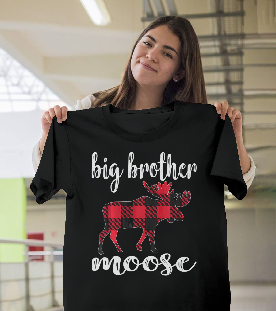 Big Brother Moose Plaid Buffalo Check Moose T-Shirt