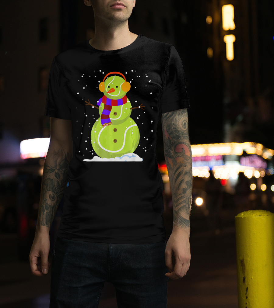 Dabbing Tennis Ball Snowman With Scarf And Earmuffs T-Shirt