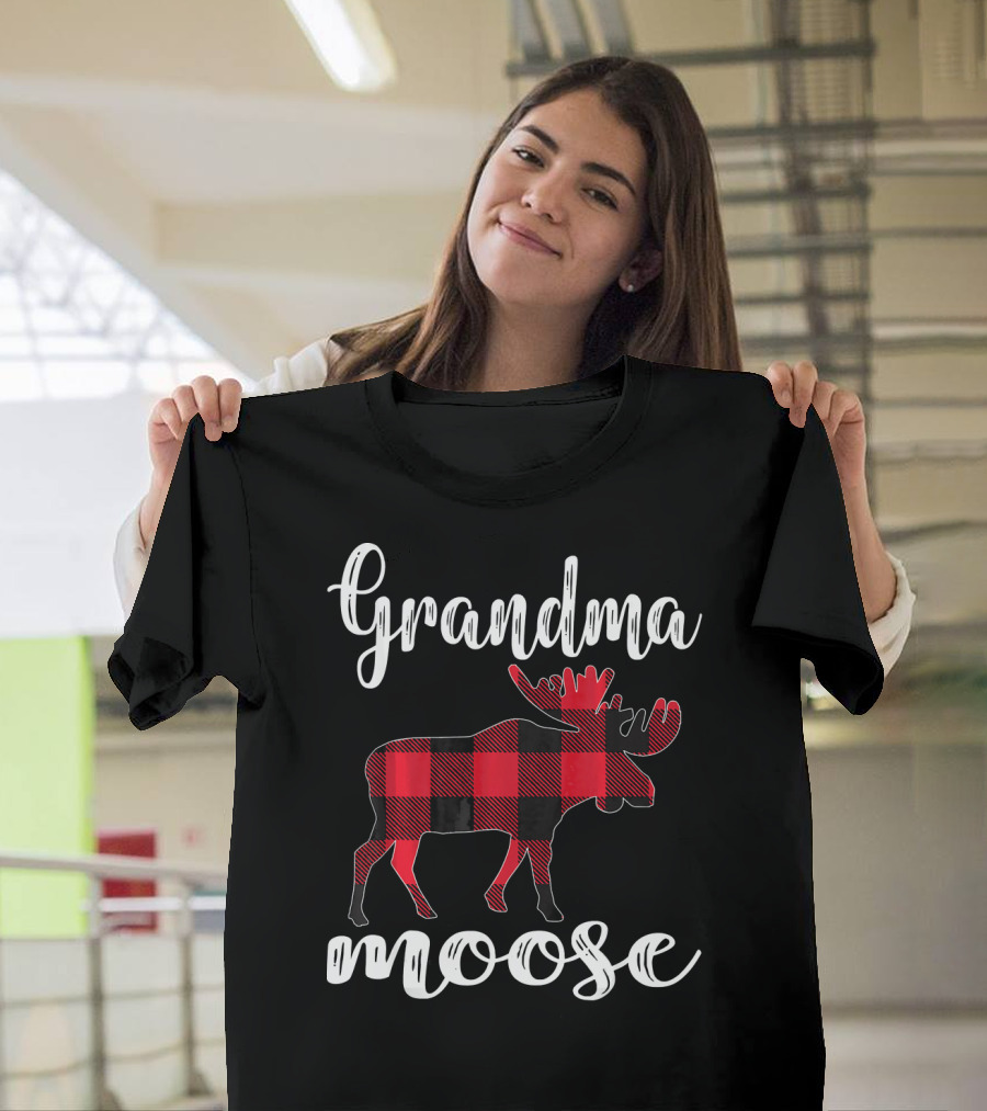 Grandma Moose Red Plaid Buffalo Check T-Shirt