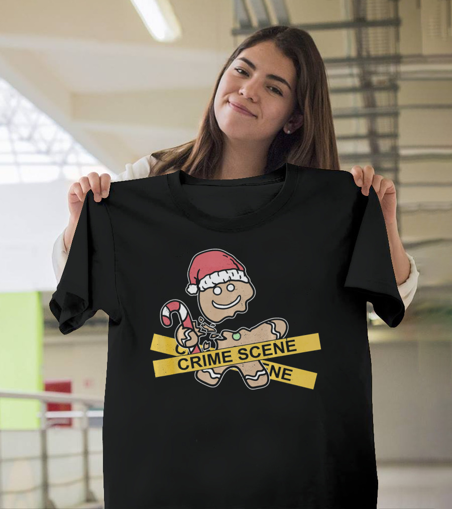 Gingerbread Cookie Crime Scene Santa Hat Candy Cane Christmas T-Shirt