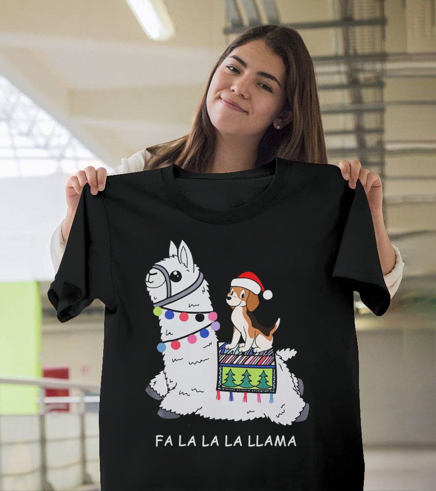 Fa La La La Llama Santa Beagle Festive Christmas Ride T-Shirt