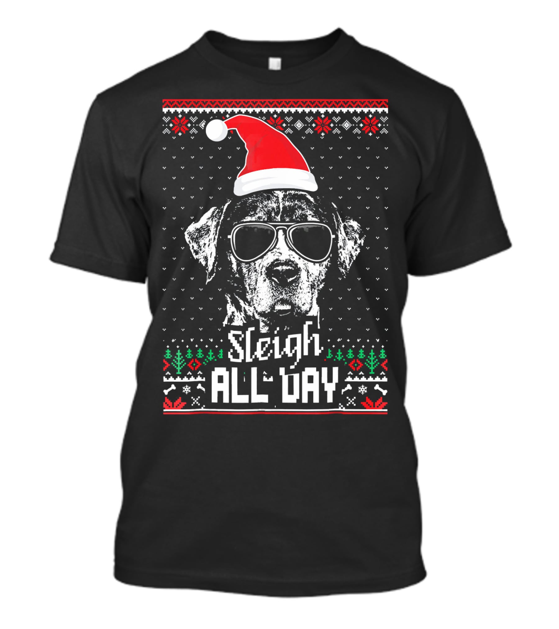 Sleigh All Day Funny Catahoula Cur Christmas Dog With Santa Hat And Sunglasses T-Shirt