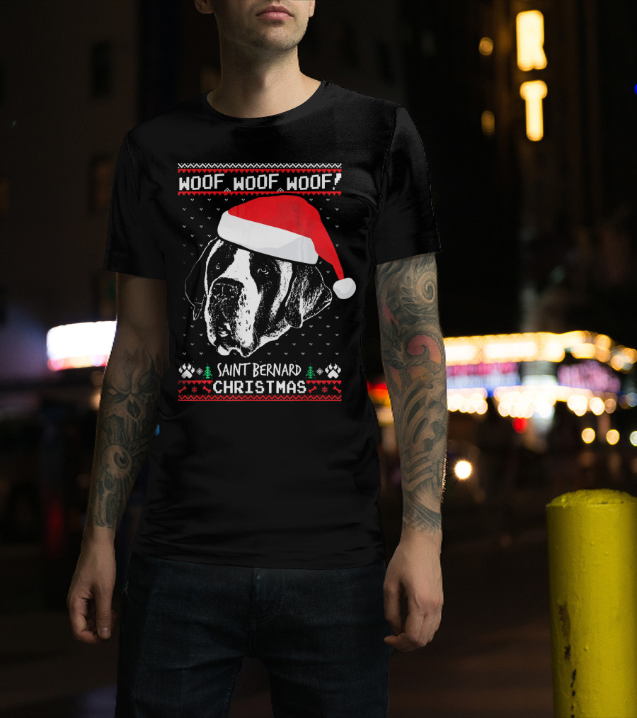 Woof Woof Woof Saint Bernard Christmas T-Shirt