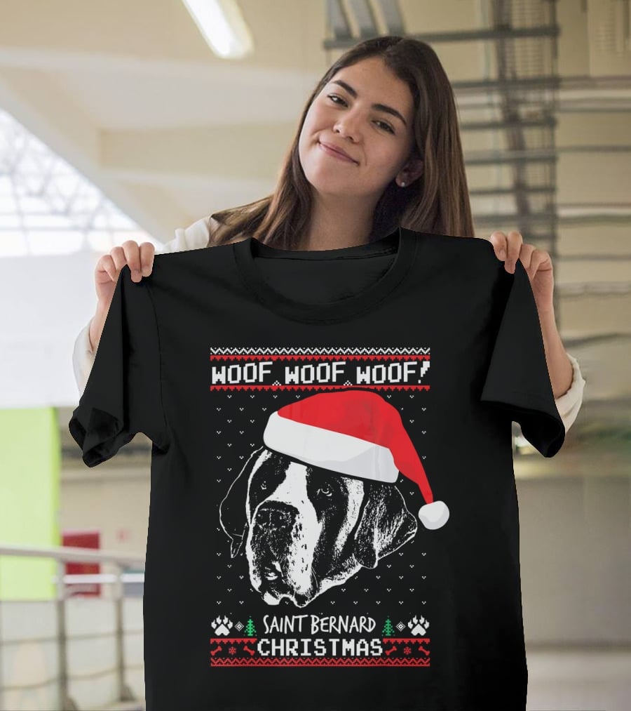 Woof Woof Woof Saint Bernard Christmas T-Shirt
