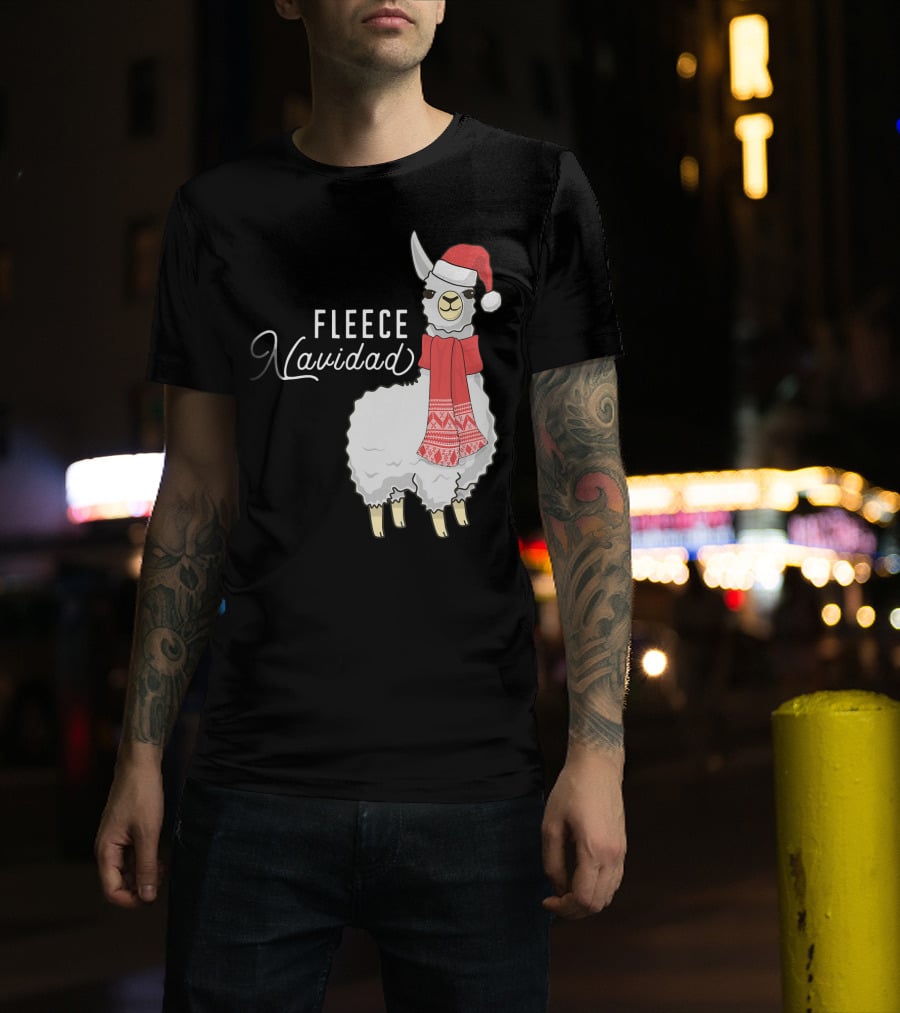 Fleece Navidad Christmas Llama Santa Hat Scarf T-Shirt