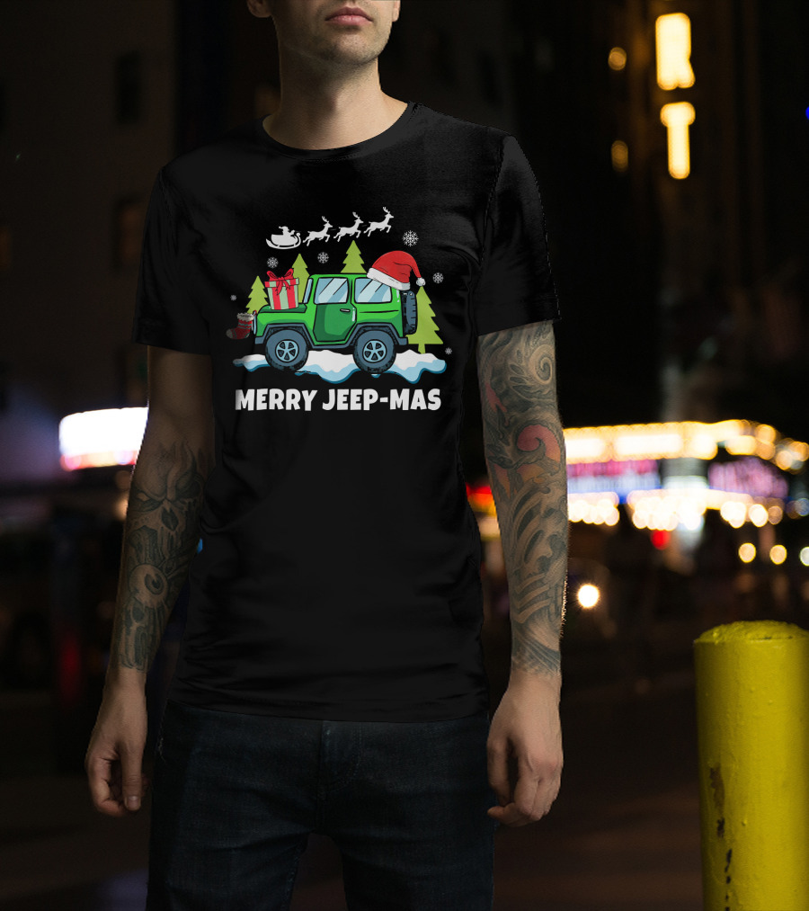 Merry Jeep-Mas Christmas SUV With Santa Hat And Reindeer T-Shirt