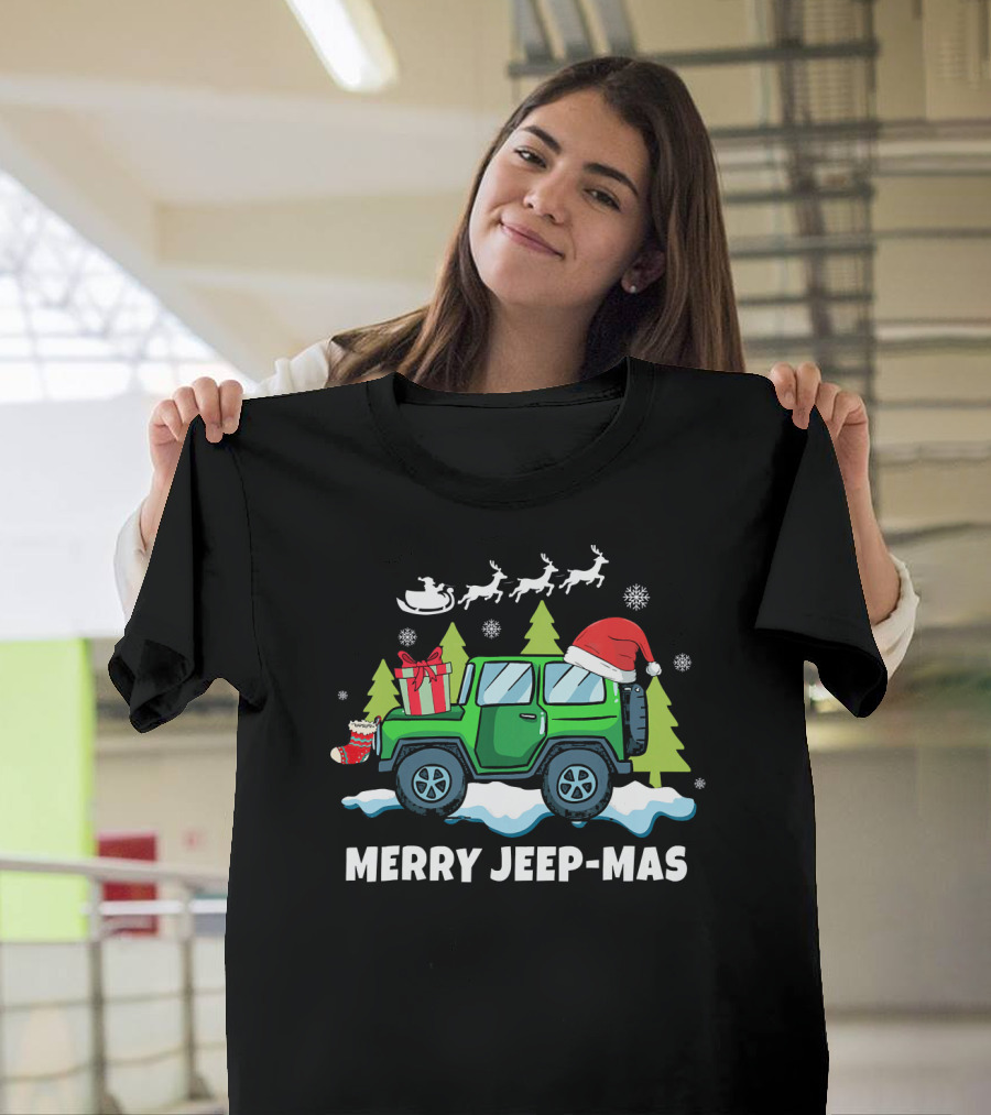 Merry Jeep-Mas Christmas SUV With Santa Hat And Reindeer T-Shirt