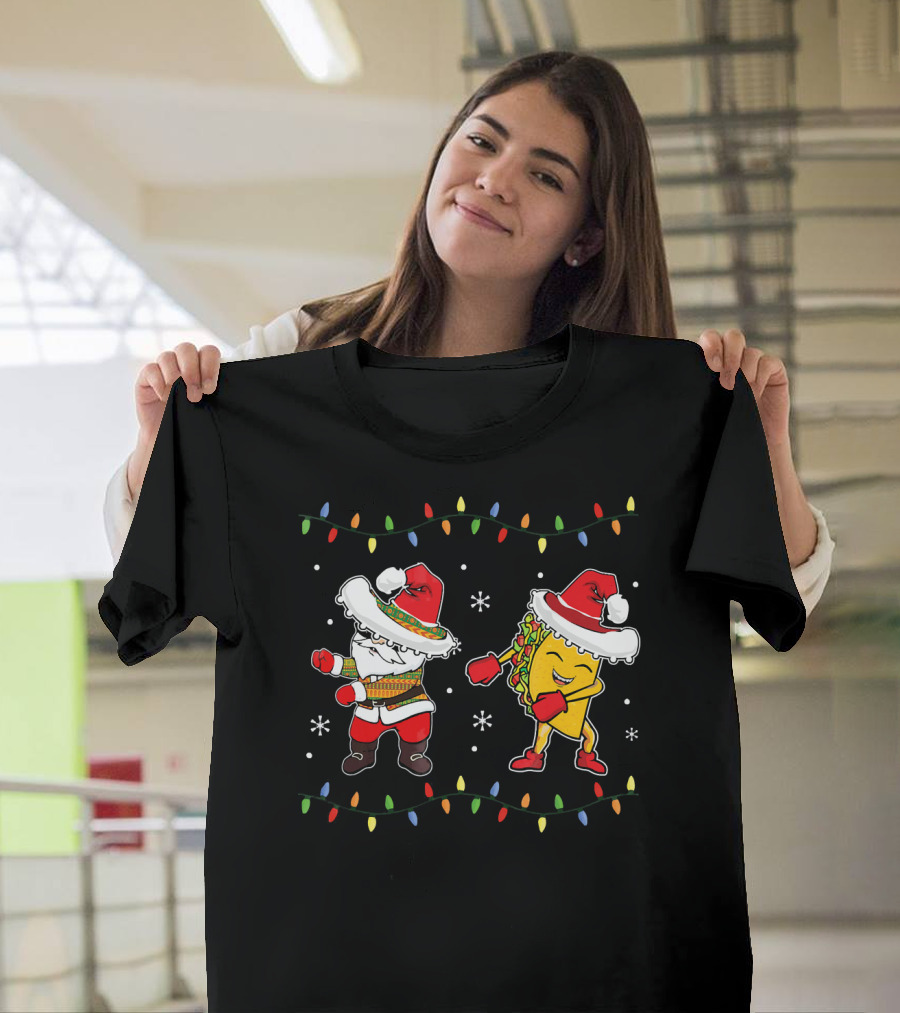 Santa and Taco Flossing in Sombrero Christmas T-Shirt