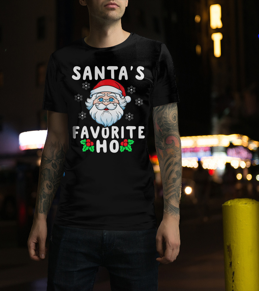 Santas Favorite Ho Christmas Santa Claus Snowflakes Holly T-Shirt