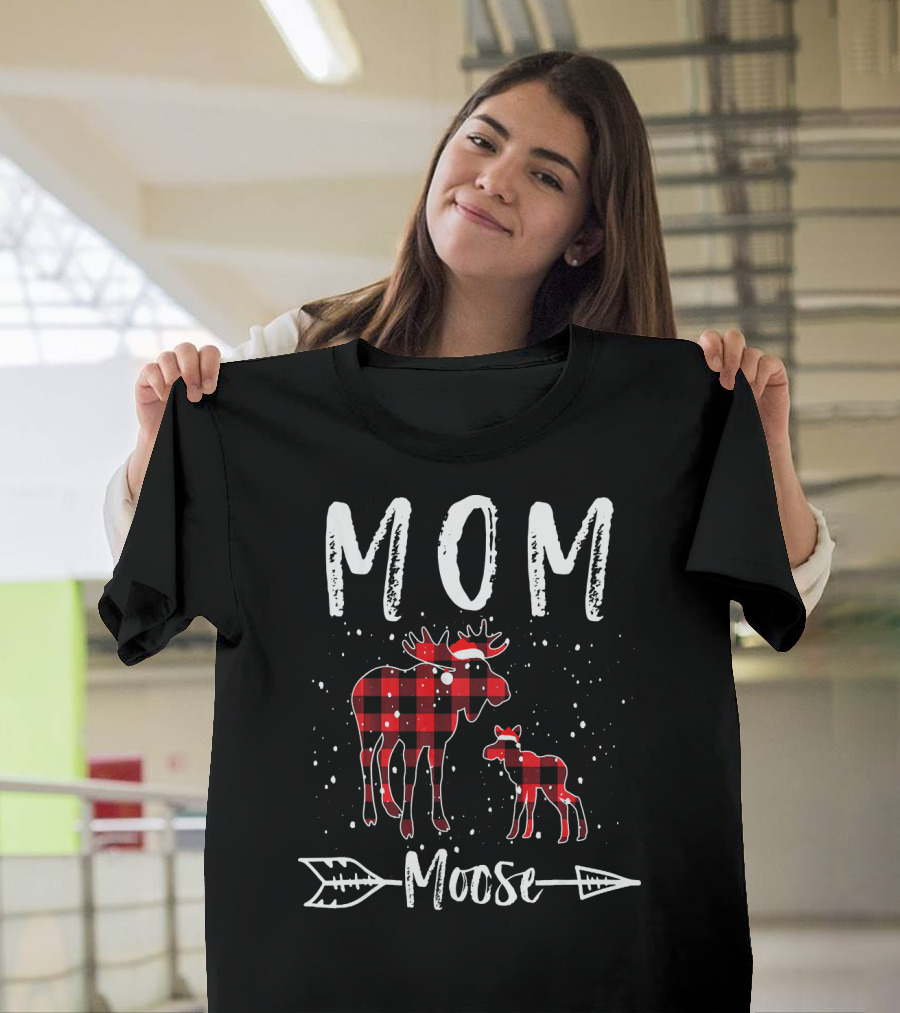 Mom Moose Buffalo Plaid Arrow T-Shirt