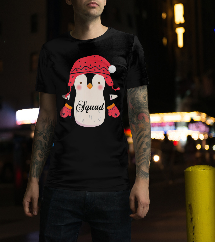 Squad Penguin Christmas Hat And Mittens T-Shirt