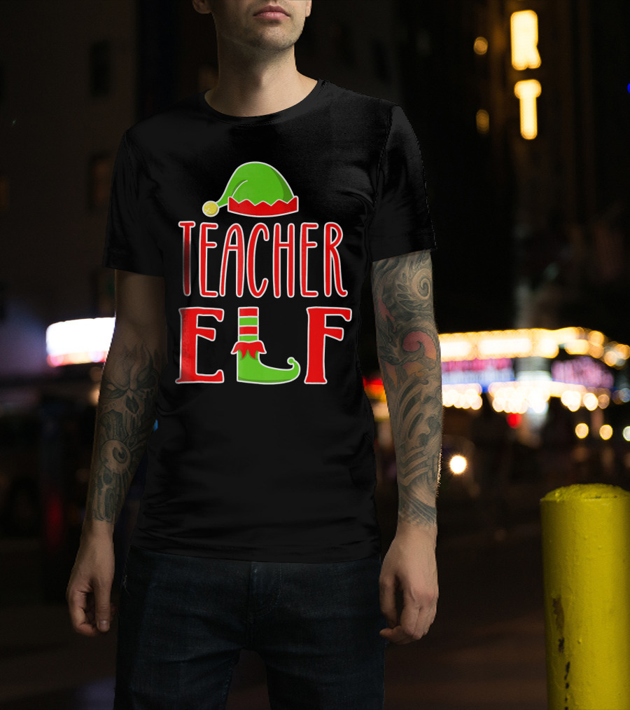 Teacher Elf Christmas Hat And Shoe Holiday T-Shirt