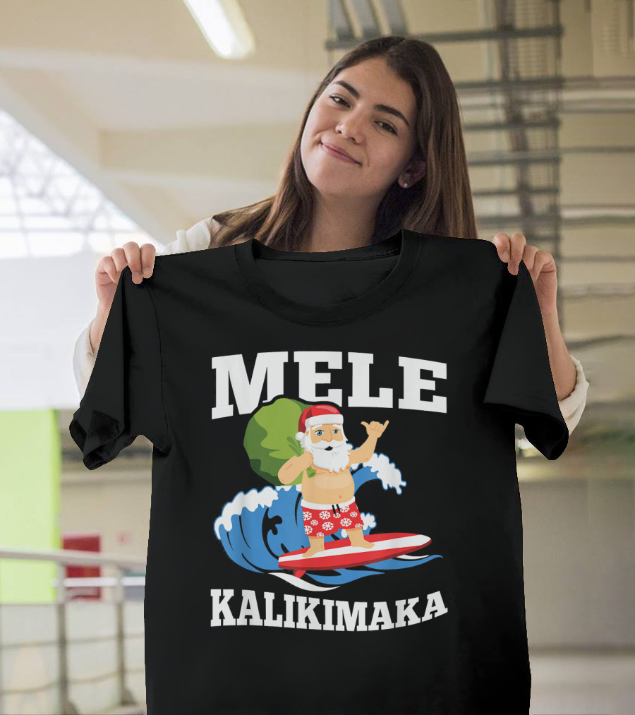 Mele Kalikimaka Surfing Santa Hawaiian Christmas Wave T-Shirt