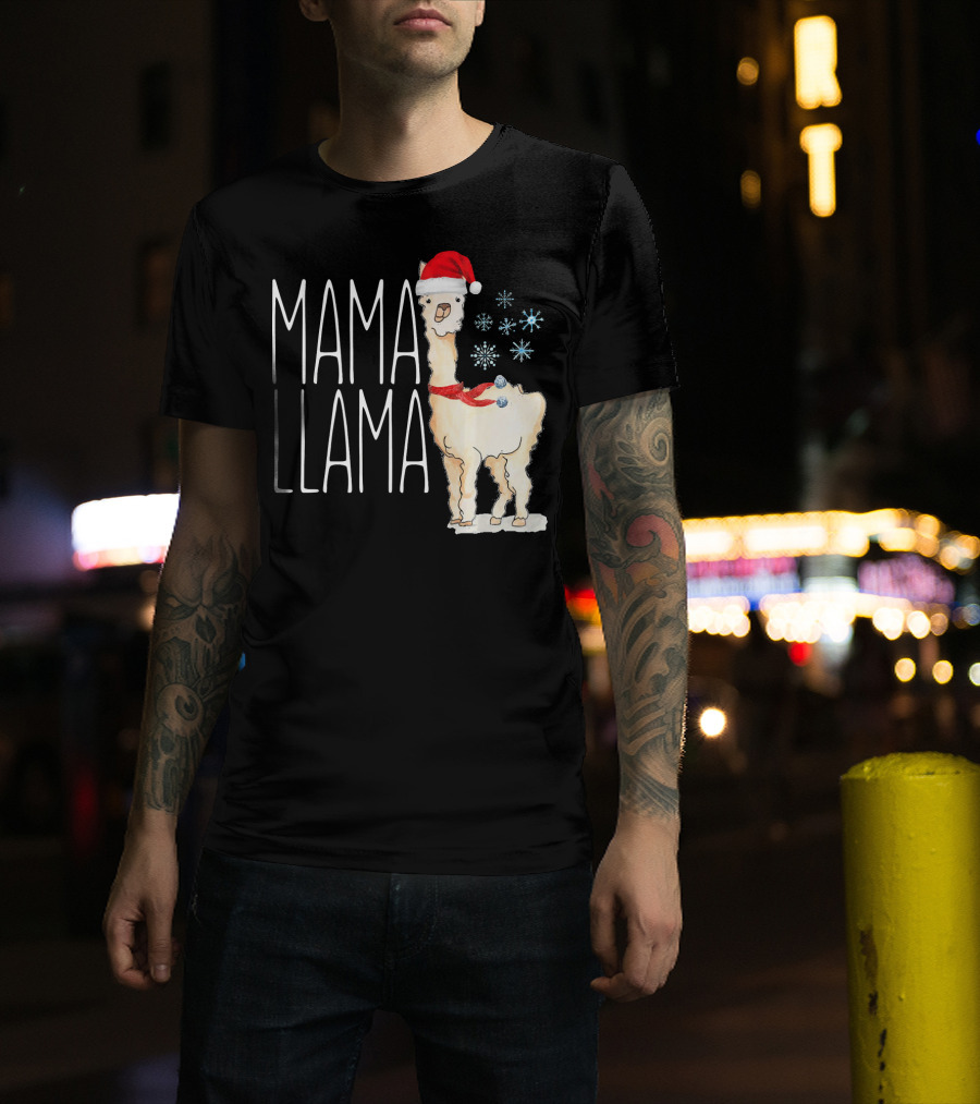 Mama Llama Christmas Snowflakes Santa Hat T-Shirt