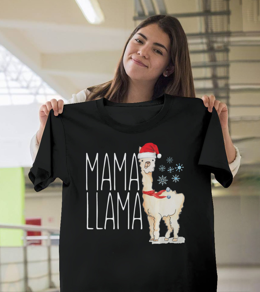 Mama Llama Christmas Snowflakes Santa Hat T-Shirt