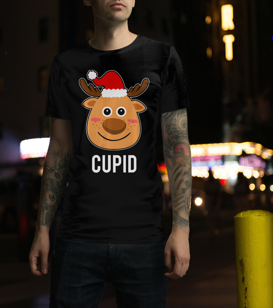 Santa Reindeer Cupid Xmas Group Adorable Christmas Deer Face Holiday T-Shirt