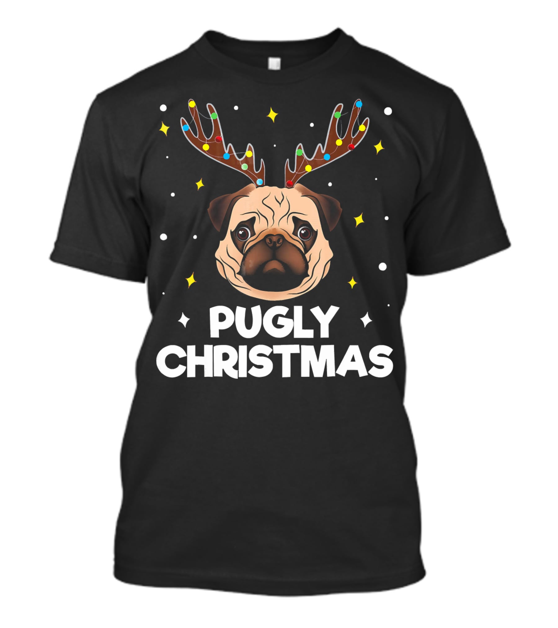 Pugly Christmas Pug Lover Me Reindeer Lights T-Shirt
