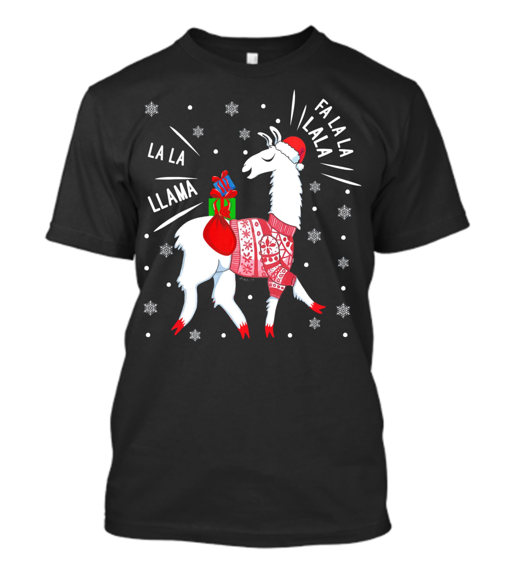 Fa La La Fa La La La La Llama Christmas Santa Hat Sweater Snowflakes T-Shirt