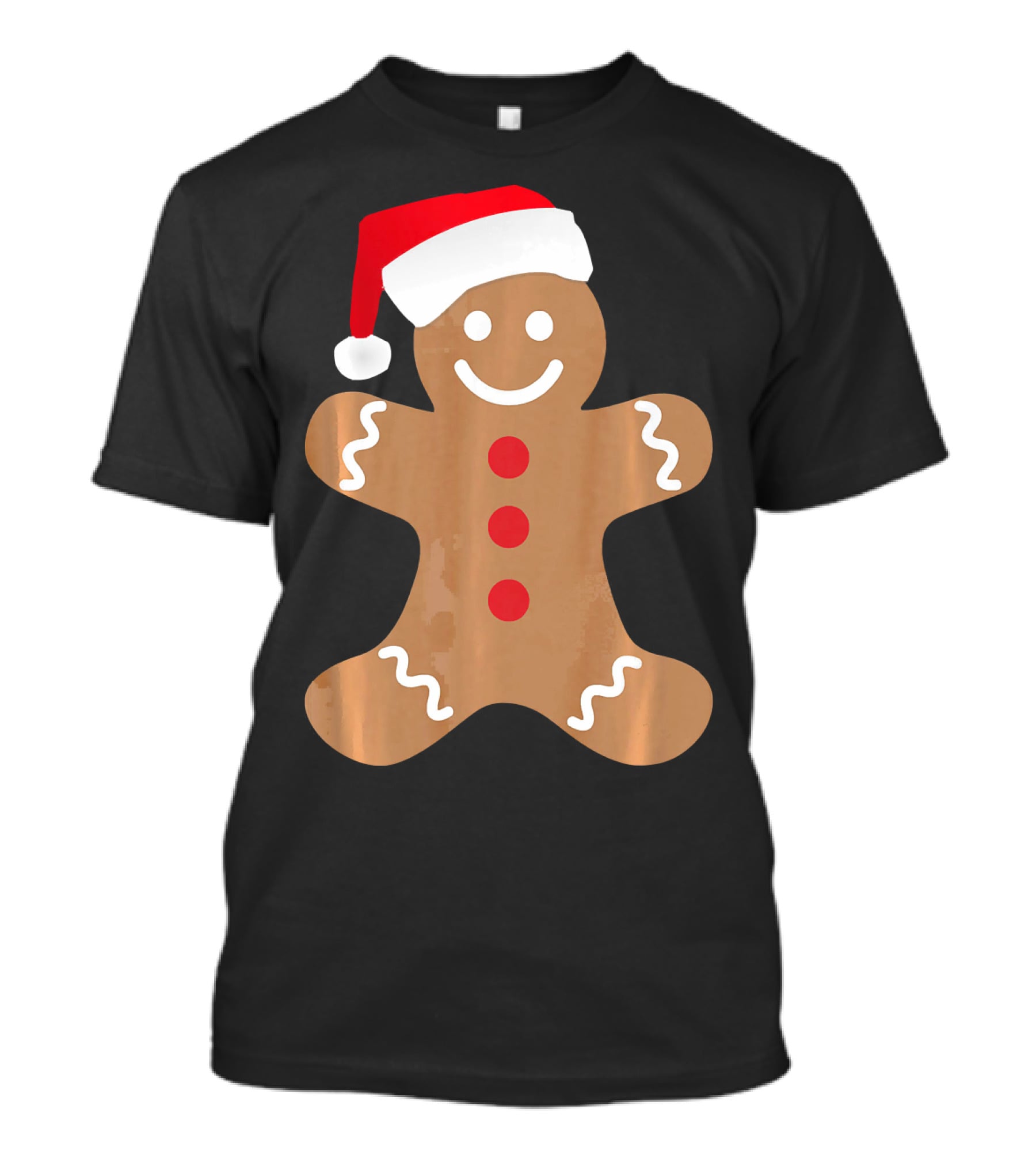 Gingerbread Man With Santa Hat Christmas T-Shirt