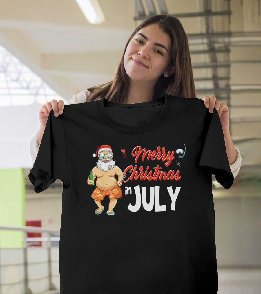 Merry Christmas in July Santa Claus Summer Beach Vibes T-Shirt