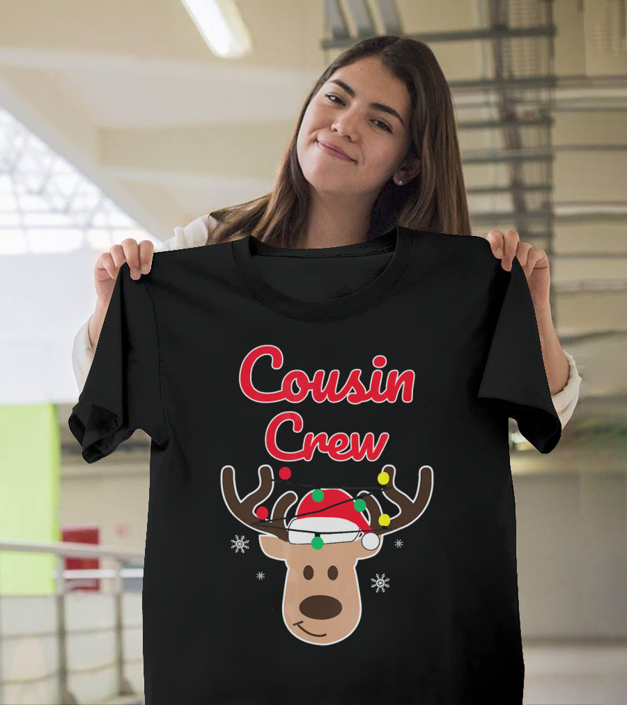 Cousin Crew Christmas Reindeer Hat Snowflakes T-Shirt