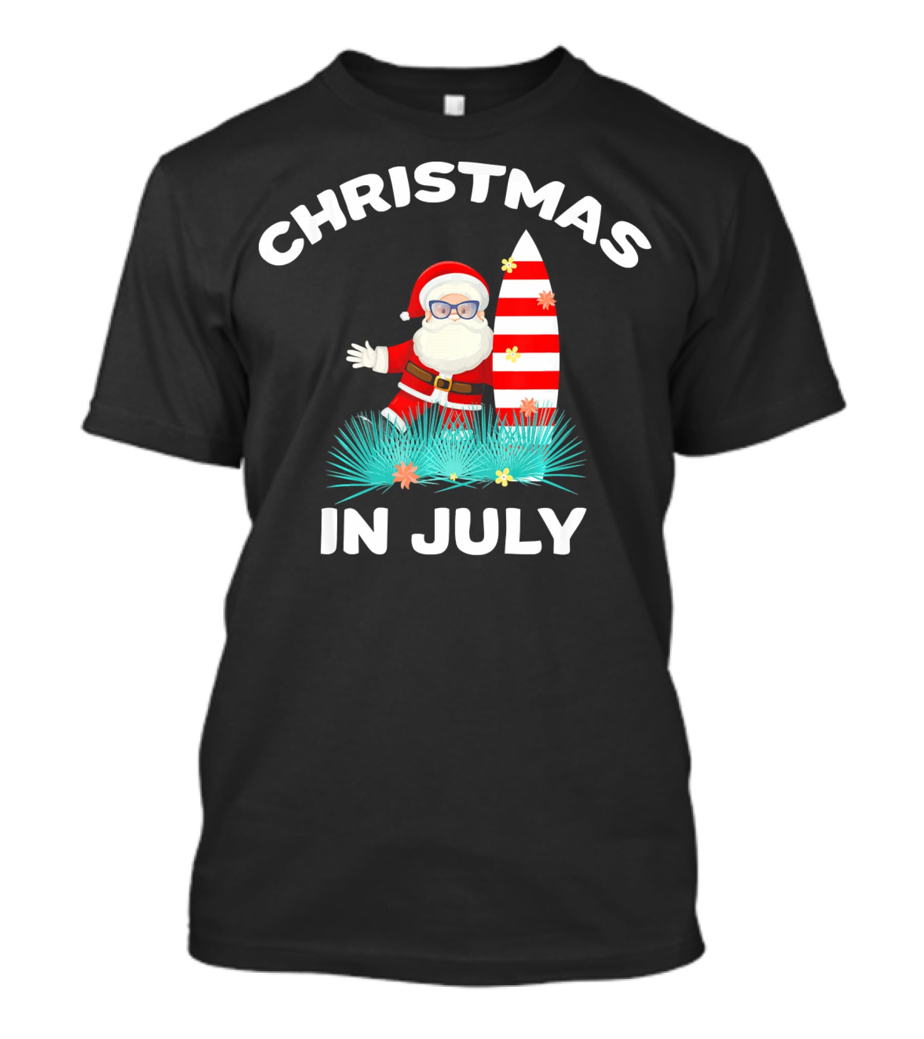 Christmas In July Santa Surfing With Hawaiian Flair T-Shirt