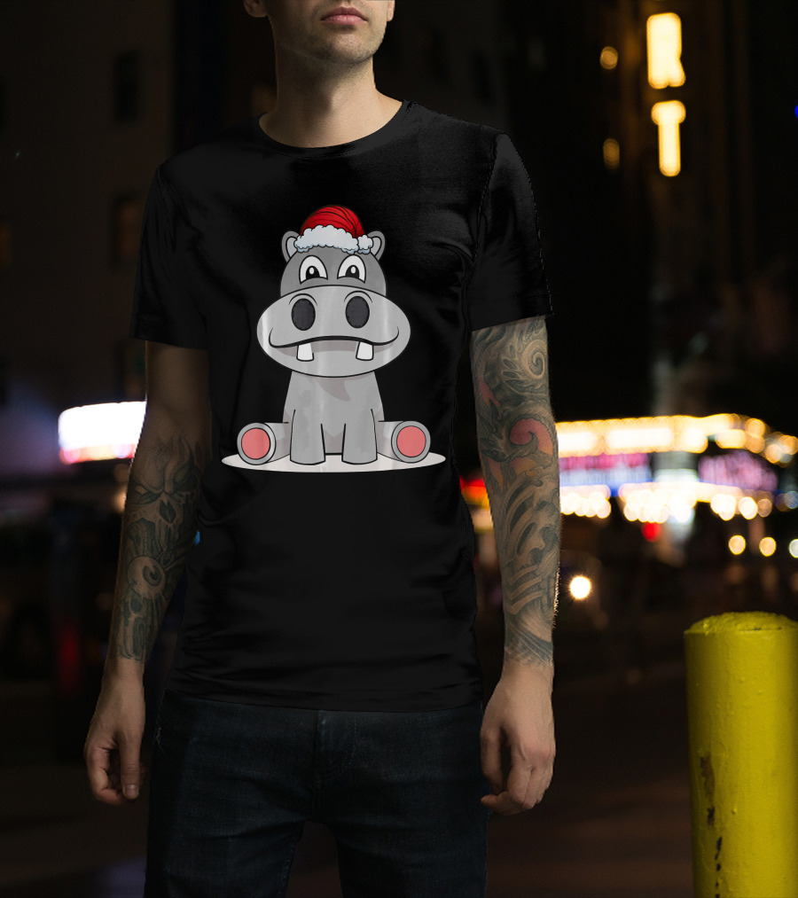 Hippopotamus Christmas Happy Hippo Santa Hat T-Shirt