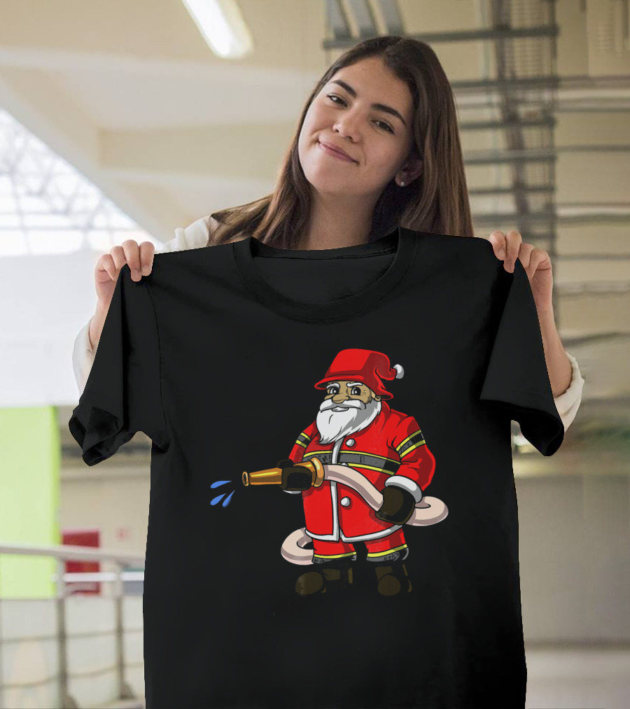 Santa Firefighter With Hose And Water Spray T-Shirt