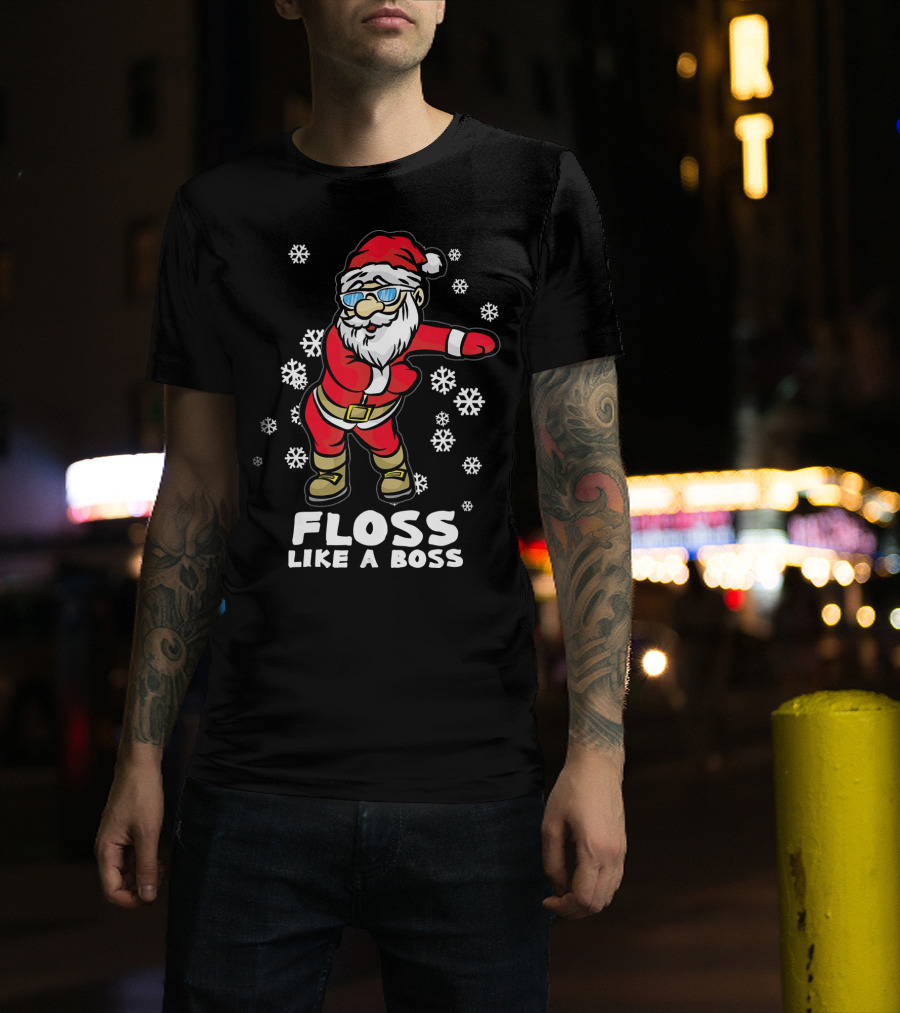 Floss Like A Boss Funny Dancing Santa Christmas Snowflakes T-Shirt